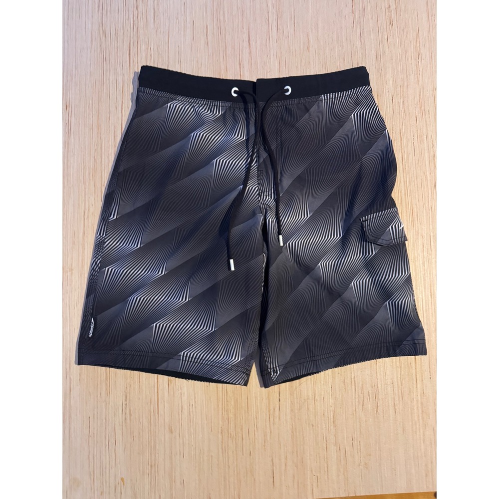 Speedo Mens Board Shorts Black White Geometric Print Swim Trunks Size 30. 28